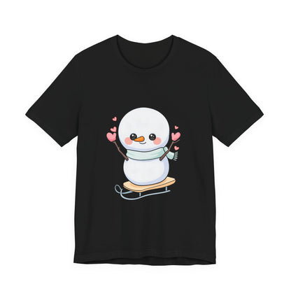 Kawaii Snowman T-Shirt, Cute Winter Sledding Tee