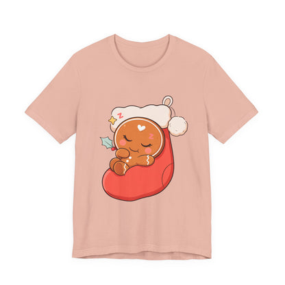 Sleeping Gingerbread Man Christmas T-Shirt, Kawaii Holiday Tee