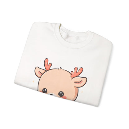 Kawaii Christmas Reindeer Sweatshirt, Cute Holiday Crewneck