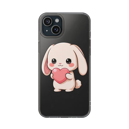 Kawaii Bunny Clear Phone Case with Heart