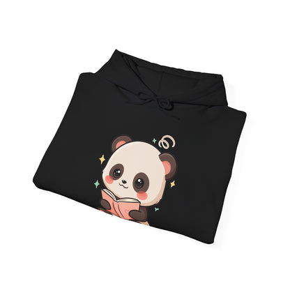 Kawaii Panda Reading Hoodie, Cozy Book Lover Sweatshirt