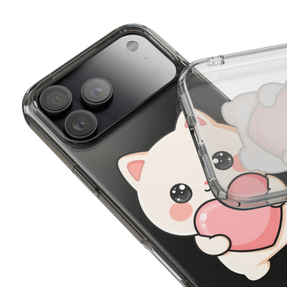 Kawaii Cat Phone Case with Heart, Clear Impact-Resistant