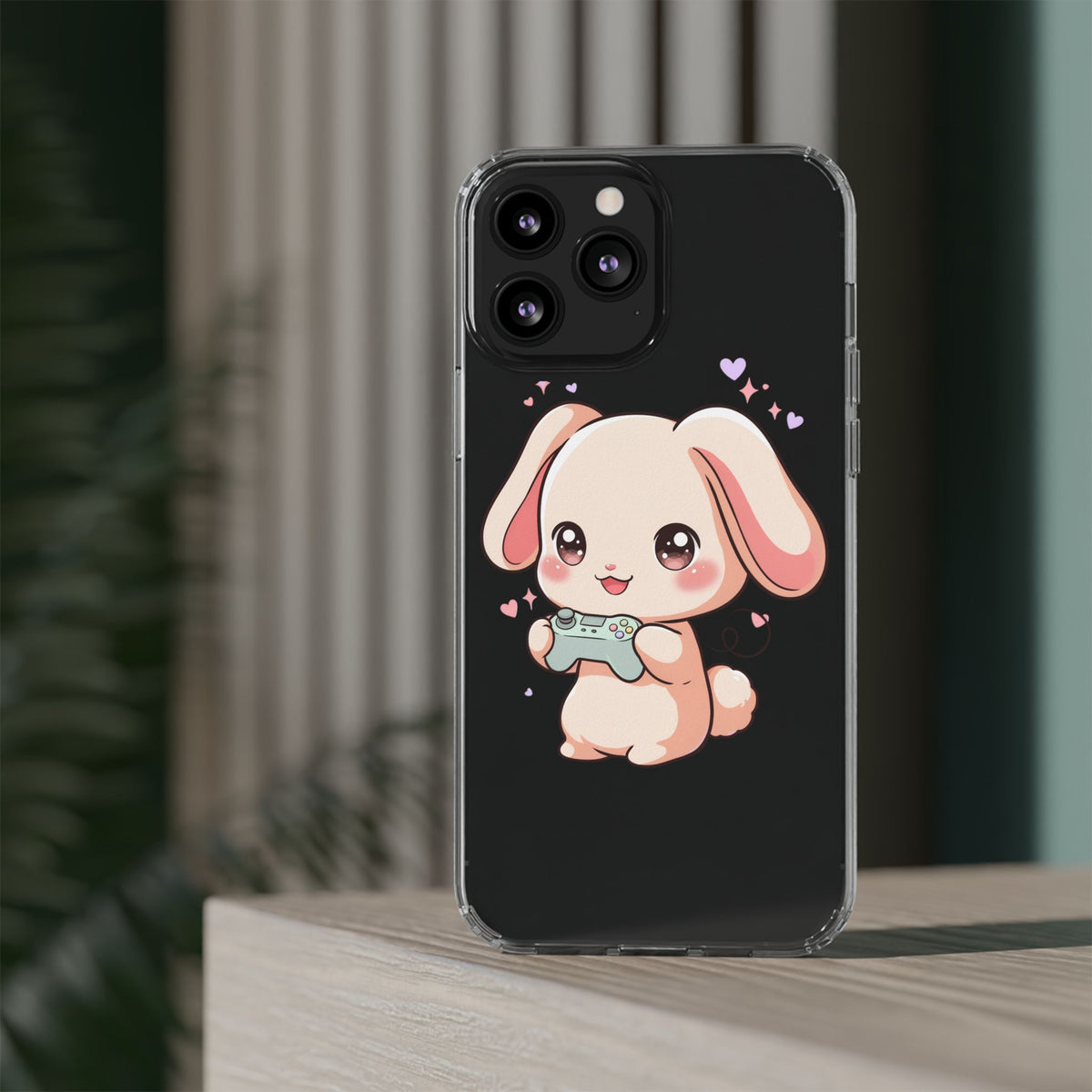 Kawaii Bunny Gamer Clear Impact-Resistant Phone Case
