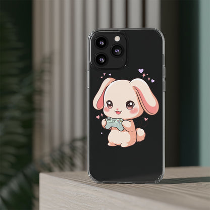 Kawaii Bunny Gamer Clear Impact-Resistant Phone Case