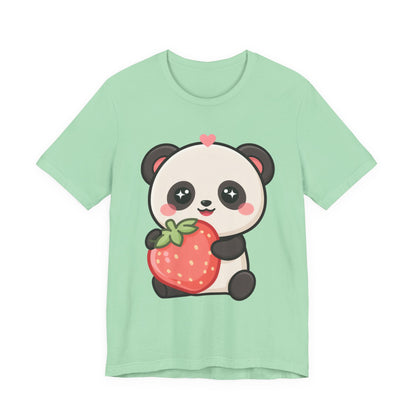 Kawaii Panda Strawberry T-Shirt – Sweet Chibi Animal Tee