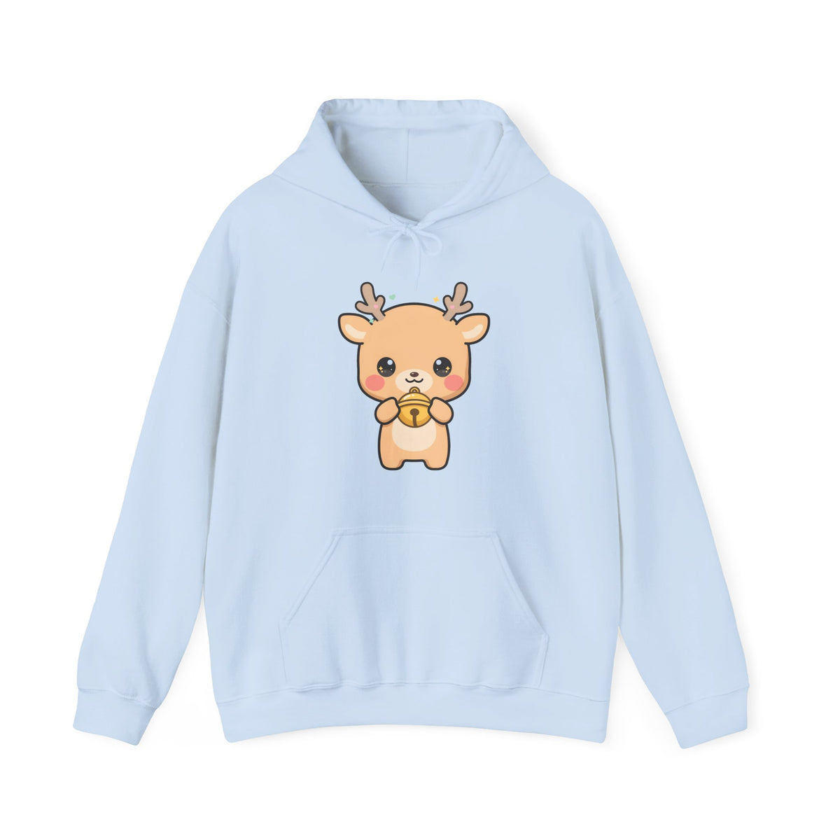 Kawaii Reindeer Hoodie, Cute Christmas Jingle Bell Sweatshirt