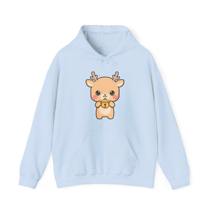 Kawaii Reindeer Hoodie, Cute Christmas Jingle Bell Sweatshirt