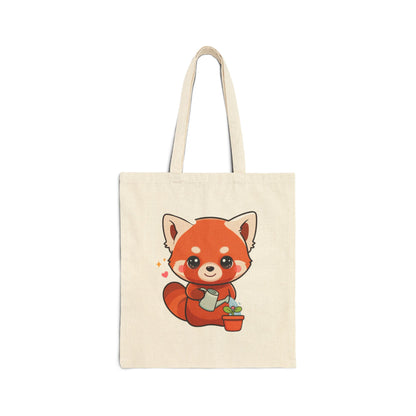 Red Panda Cotton Canvas Tote Bag for Plant Lovers
