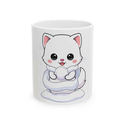 Kawaii Arctic Fox Mug, Cute Snowy Animal Ceramic Cup