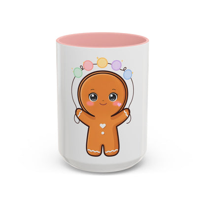 Gingerbread Man Accent Coffee Mug, Cute Kawaii Holiday Gift
