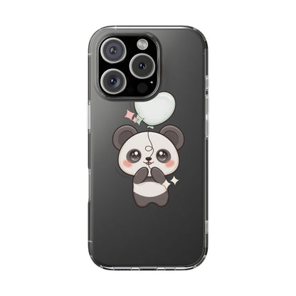 Kawaii Panda Clear Phone Case with Balloon