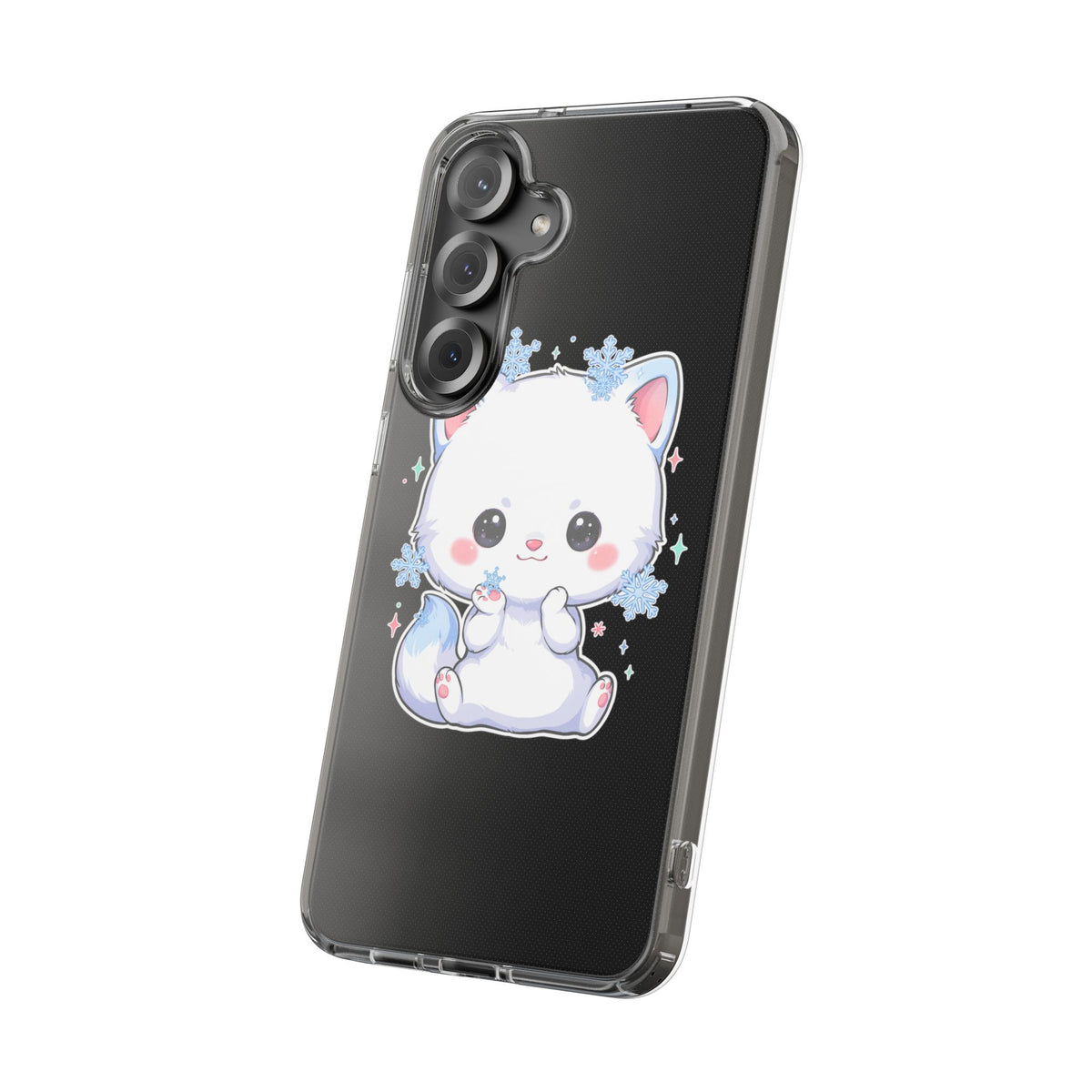 Kawaii Arctic Fox Phone Case, Cute Snowflake Clear Case