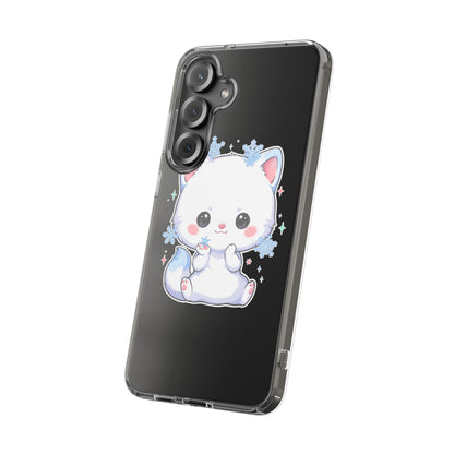 Kawaii Arctic Fox Phone Case, Cute Snowflake Clear Case