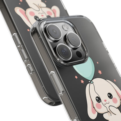 Kawaii Bunny Phone Case with Balloon, Clear Impact-Resistant