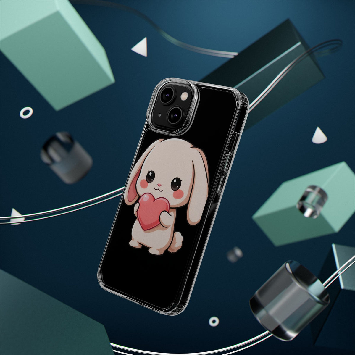 Kawaii Bunny Clear Phone Case with Heart