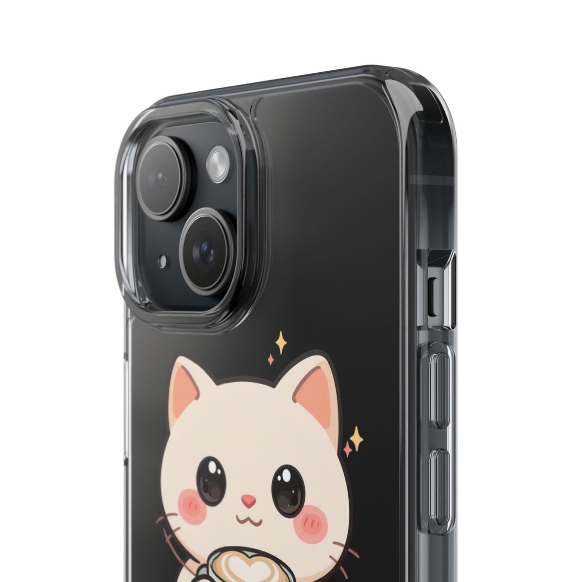 Kawaii Cat Latte Phone Case, Clear Impact-Resistant