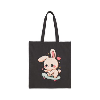 Kawaii Bunny Skateboard Tote Bag, Cute Cotton Canvas