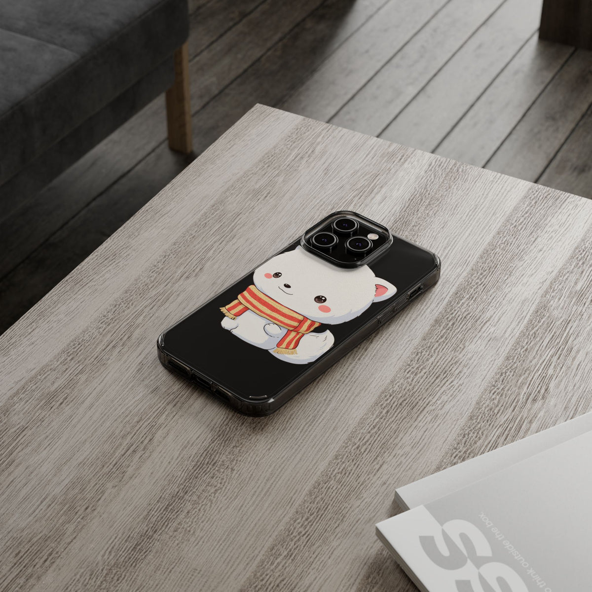 Kawaii Arctic Fox Phone Case, Cozy Christmas Scarf