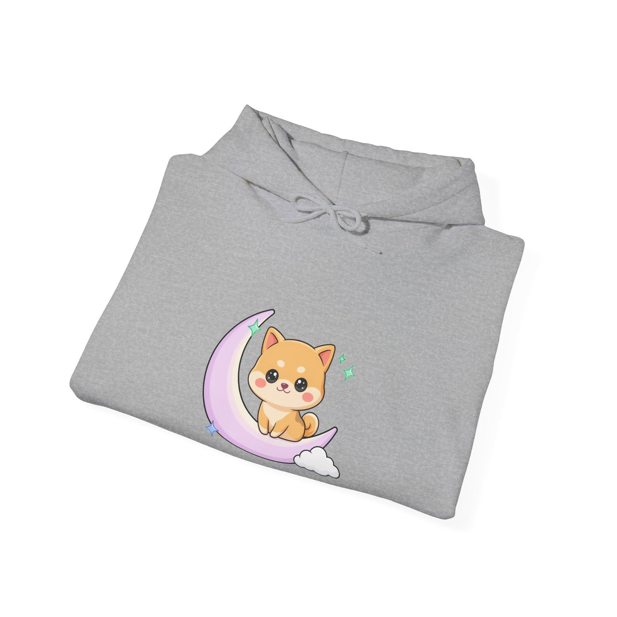 Kawaii Shiba Inu Hoodie, Cute Crescent Moon Sweatshirt