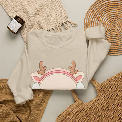 Kawaii Reindeer Sweatshirt, Cute Winter Crewneck