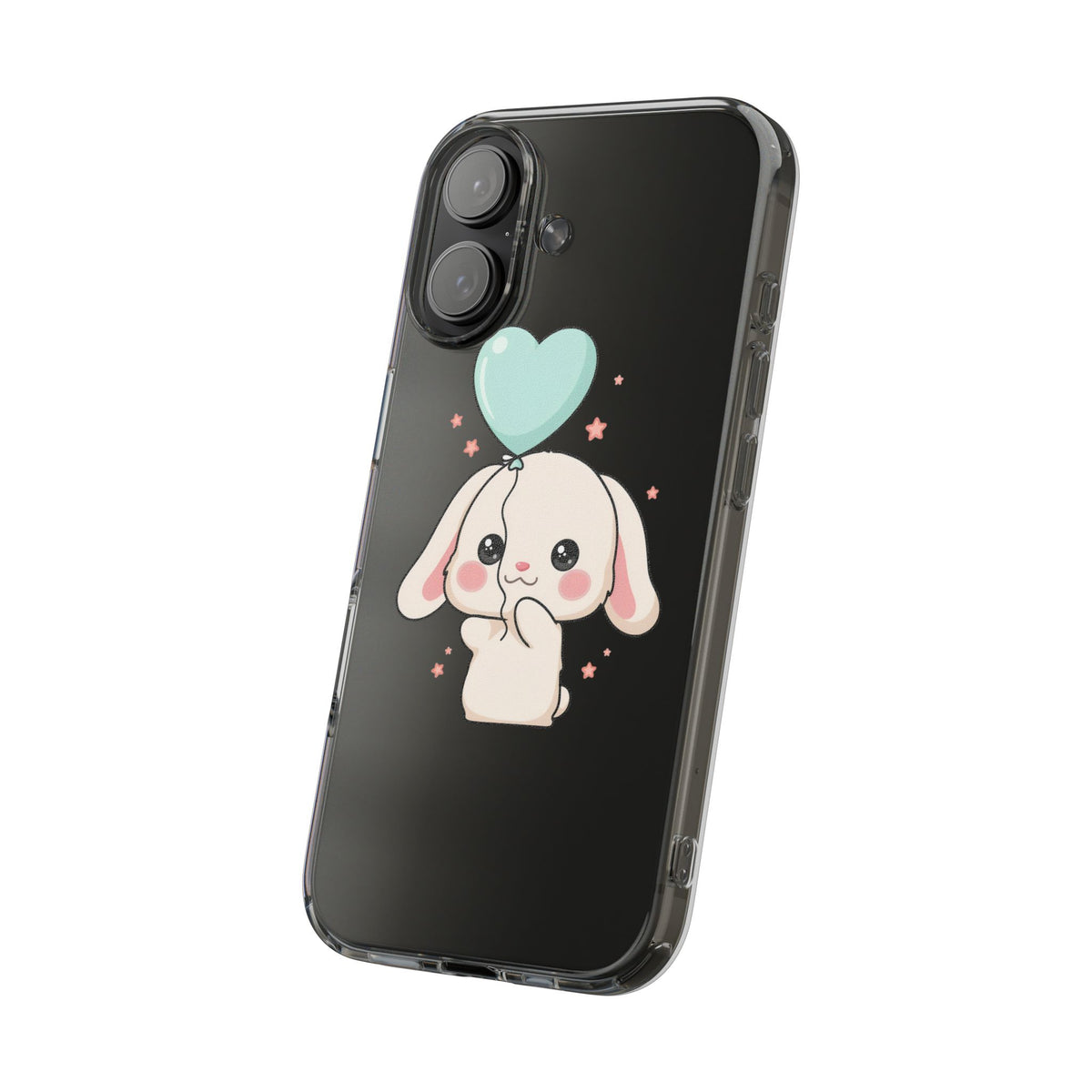 Kawaii Bunny Phone Case with Balloon, Clear Impact-Resistant