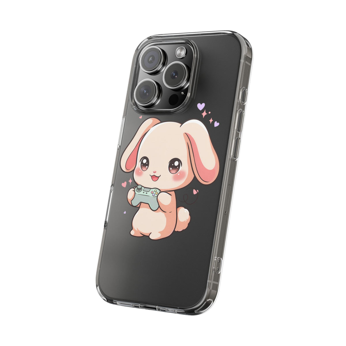 Kawaii Bunny Gamer Clear Impact-Resistant Phone Case