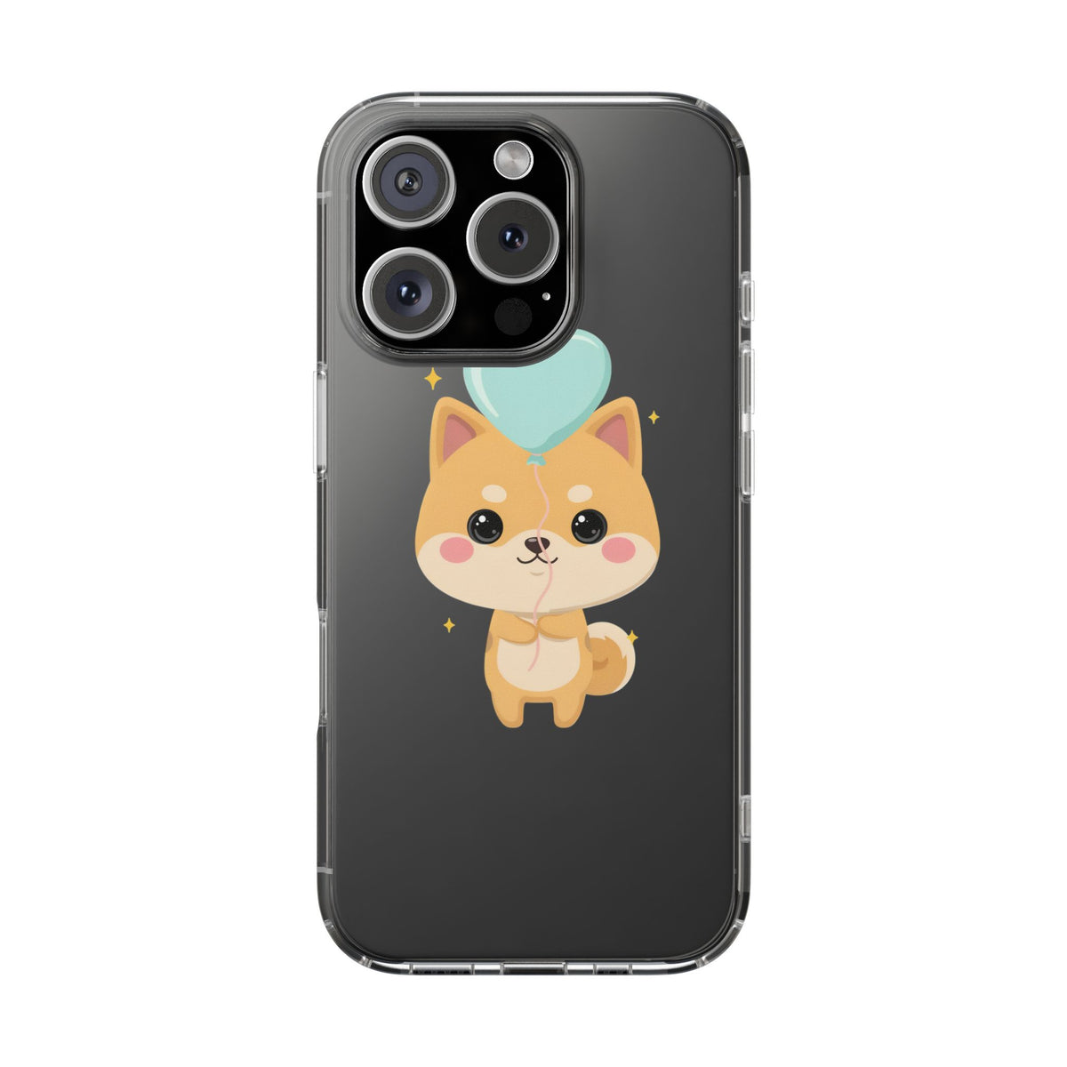 Kawaii Shiba Inu Clear Phone Case with Heart Balloon