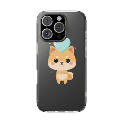 Kawaii Shiba Inu Clear Phone Case with Heart Balloon