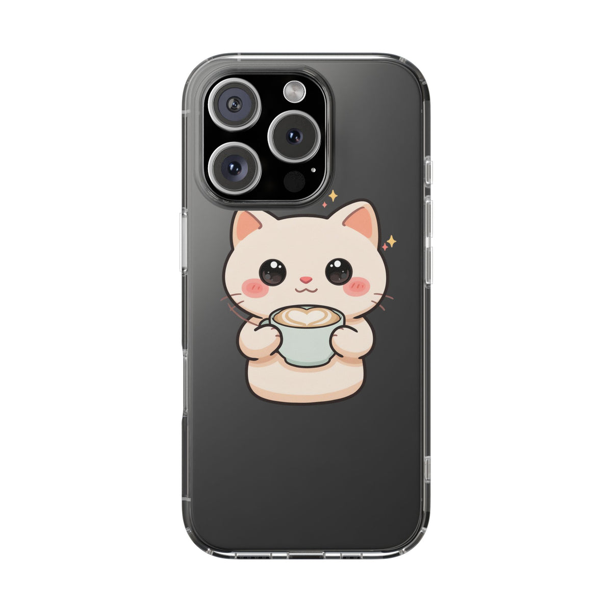 Kawaii Cat Latte Phone Case, Clear Impact-Resistant