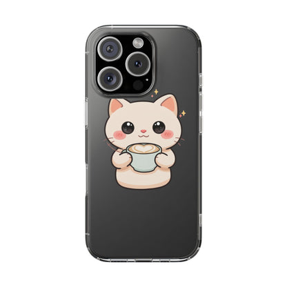 Kawaii Cat Latte Phone Case, Clear Impact-Resistant