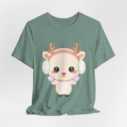 Kawaii Reindeer T-Shirt, Cute Winter Animal Tee