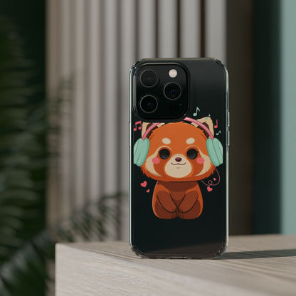 Red Panda Phone Case, Kawaii Music Lover Clear Case