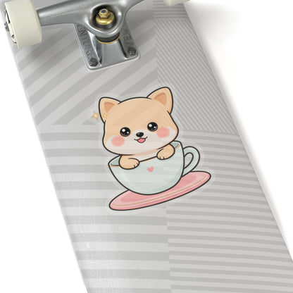 Kawaii Shiba Inu Sticker in a Teacup for Cozy Cheer
