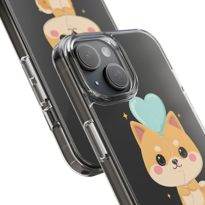 Kawaii Shiba Inu Clear Phone Case with Heart Balloon