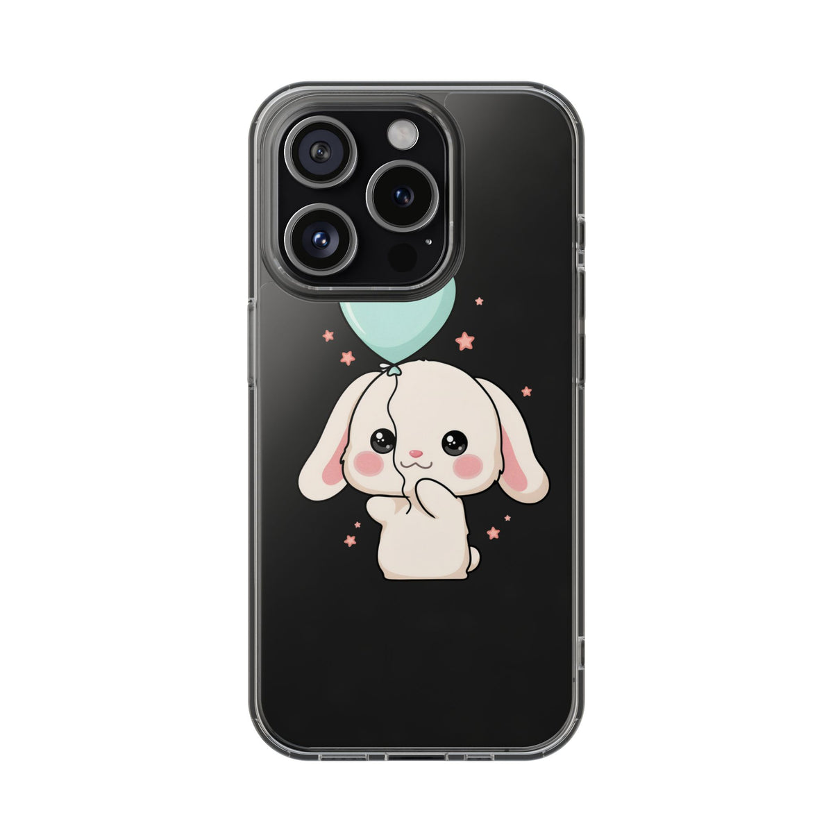 Kawaii Bunny Phone Case with Balloon, Clear Impact-Resistant