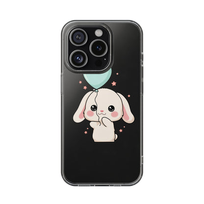 Kawaii Bunny Phone Case with Balloon, Clear Impact-Resistant