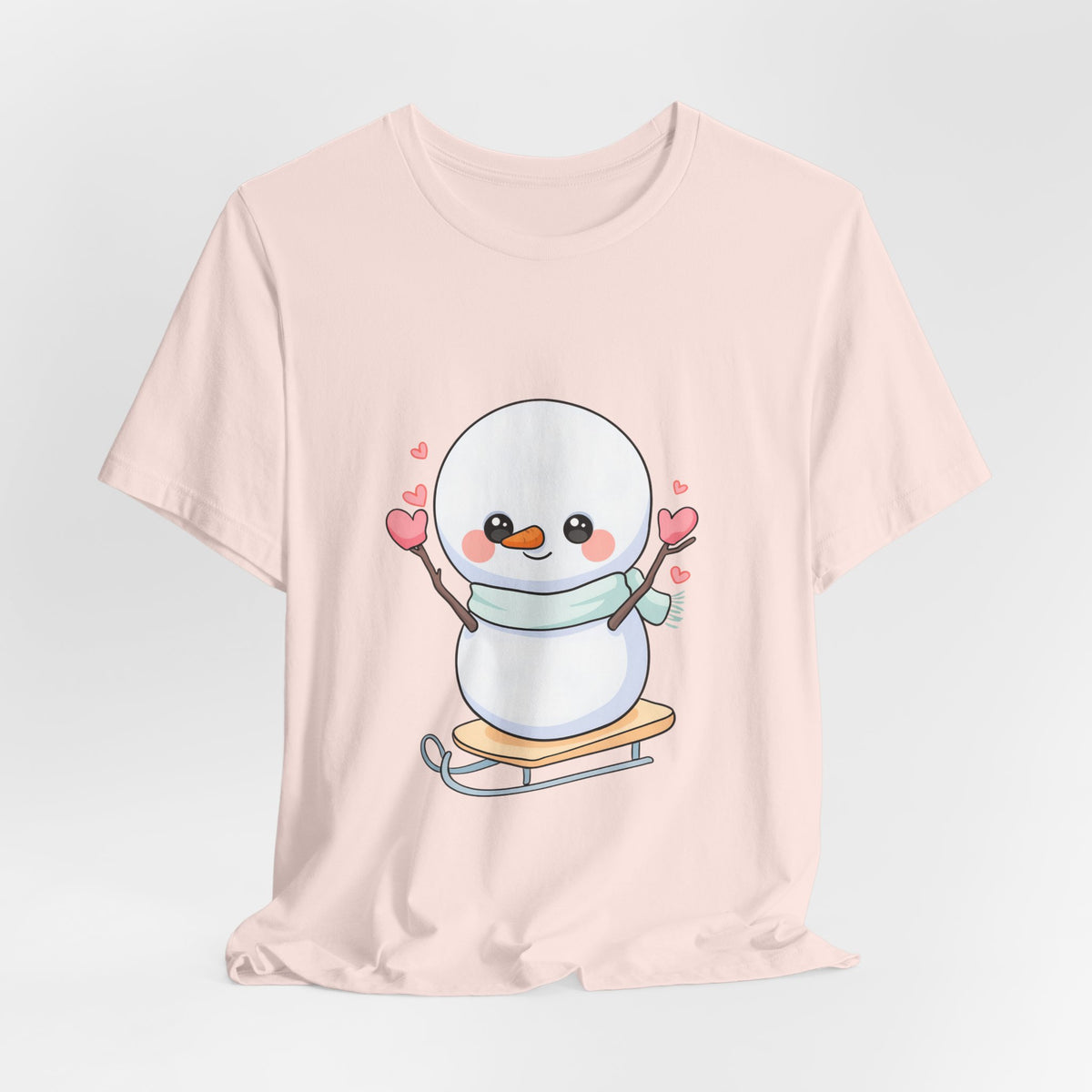 Kawaii Snowman T-Shirt, Cute Winter Sledding Tee