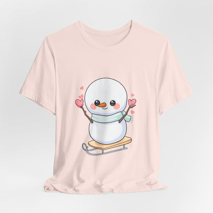 Kawaii Snowman T-Shirt, Cute Winter Sledding Tee