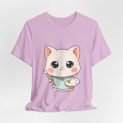 Kawaii Cat Artist T-Shirt for Creative Cat Lovers