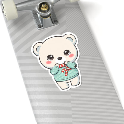 Kawaii Polar Bear Christmas Sticker for Cozy Holiday Cheer