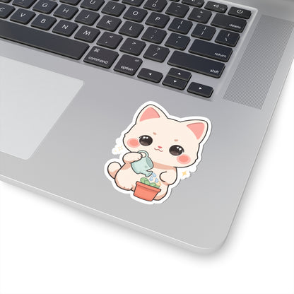Kawaii Cat Plant Care Sticker for Journals and Laptops