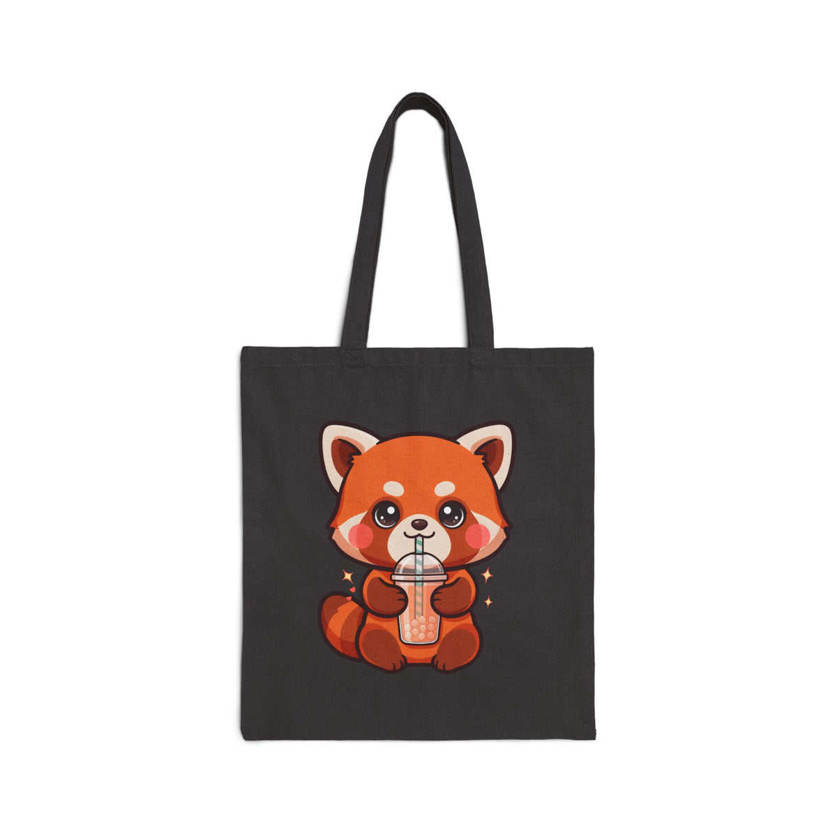 Kawaii Red Panda Bubble Tea Cotton Canvas Tote Bag