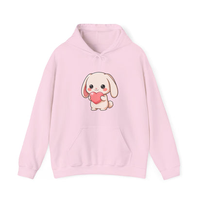 Kawaii Bunny Heart Hoodie, Cute Unisex Heavy Blend Sweatshirt