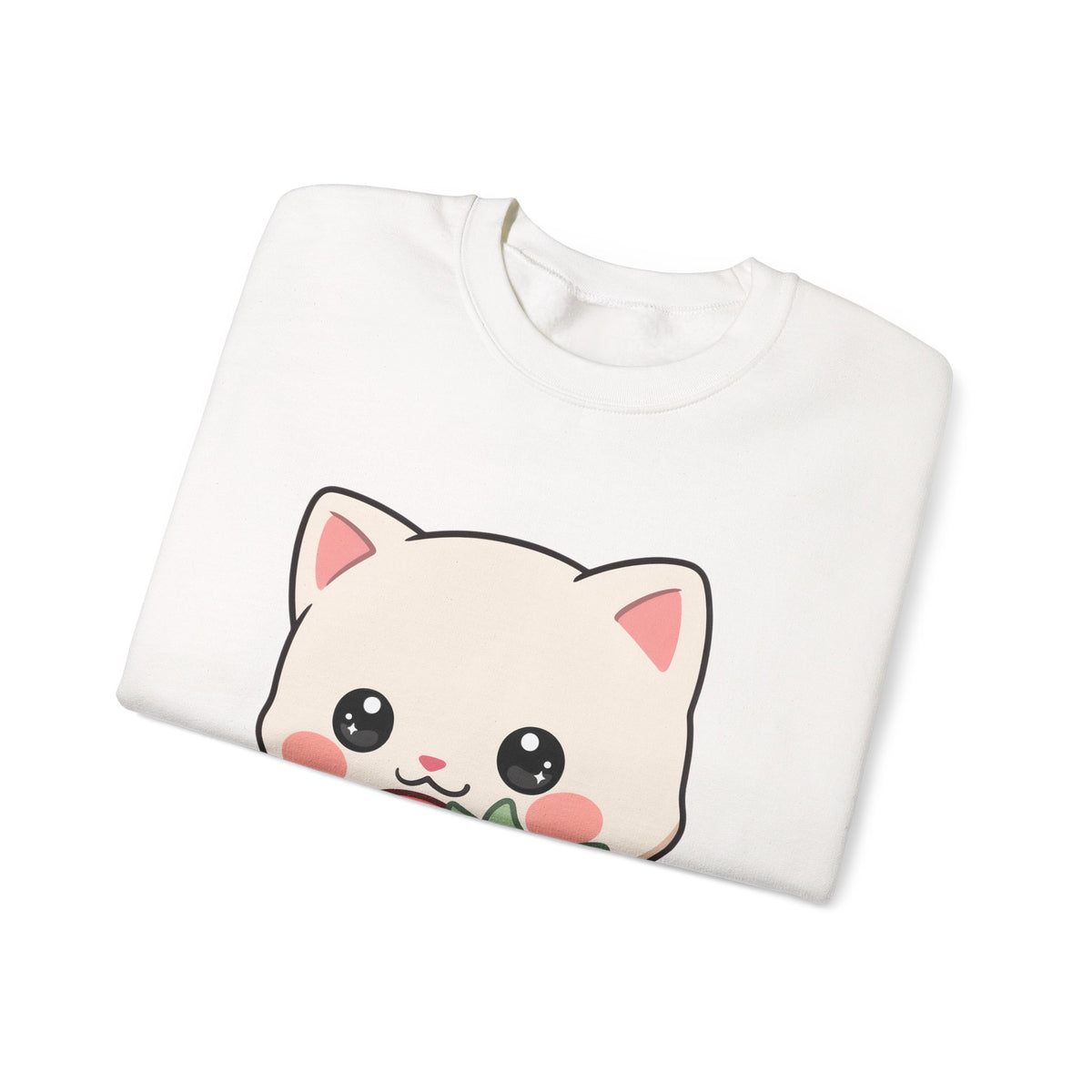 Kawaii Cat Strawberry Sweatshirt, Cute Chibi Crewneck
