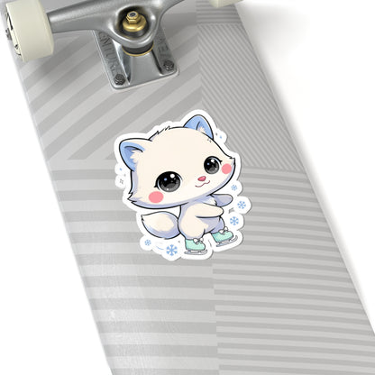Kawaii Arctic Fox Ice Skating Kiss-Cut Sticker