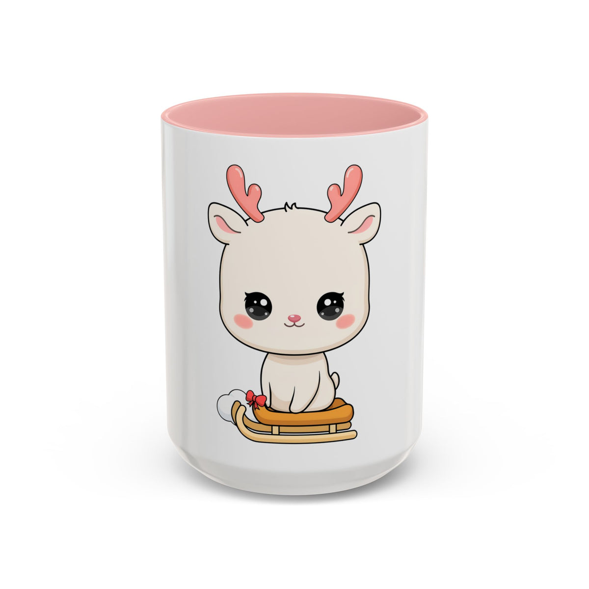 Christmas Reindeer Accent Coffee Mug, Cute Kawaii Sledding Gift