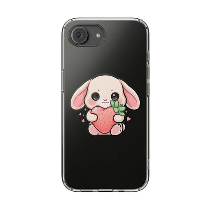 Kawaii Bunny Strawberry Phone Case, Clear Impact-Resistant