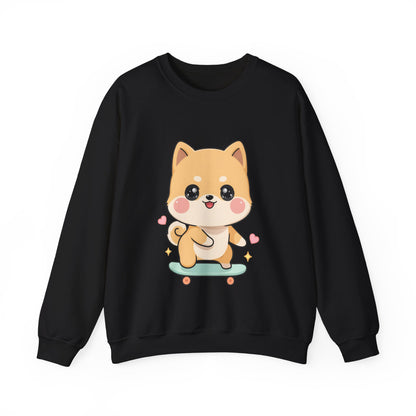 Kawaii Shiba Inu Skateboard Sweatshirt, Cute Dog Lover Gift