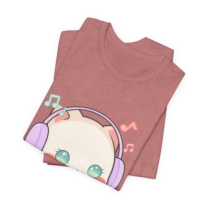 Kawaii Cat Music Lover T-Shirt, Cute Headphone Kitty Tee