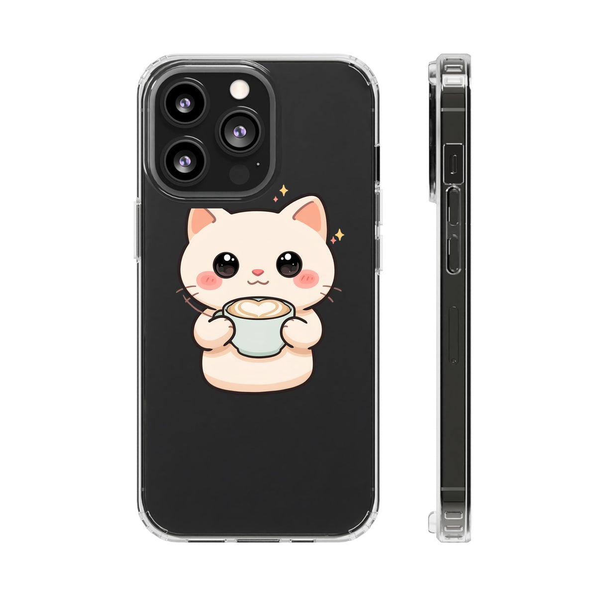 Kawaii Cat Latte Phone Case, Clear Impact-Resistant